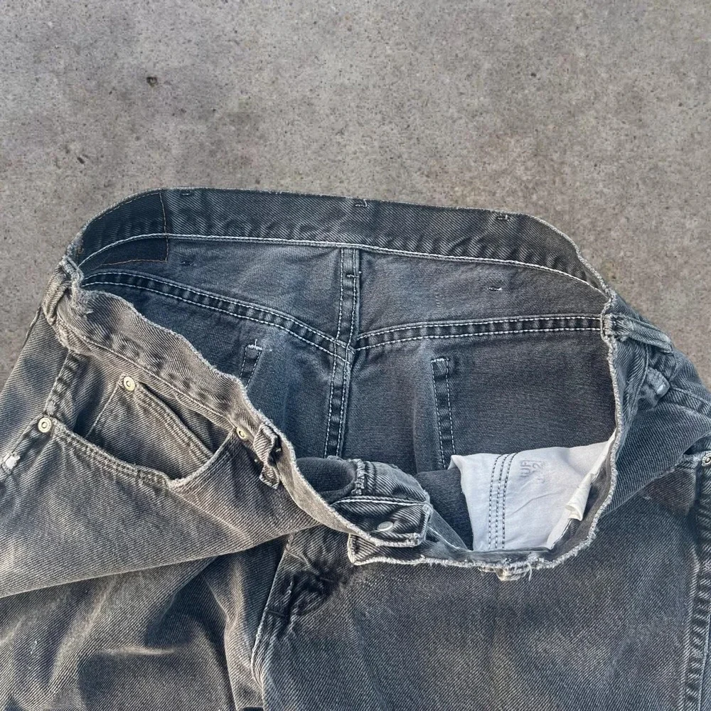 Vintage 2000s Black Wrangler Faded Distressed Denim Jeans 35x28 Skater Y2K